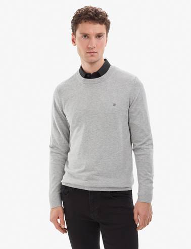 Açık Gri Melanj Slim Fit Bisiklet Yaka Basic Triko Kazak