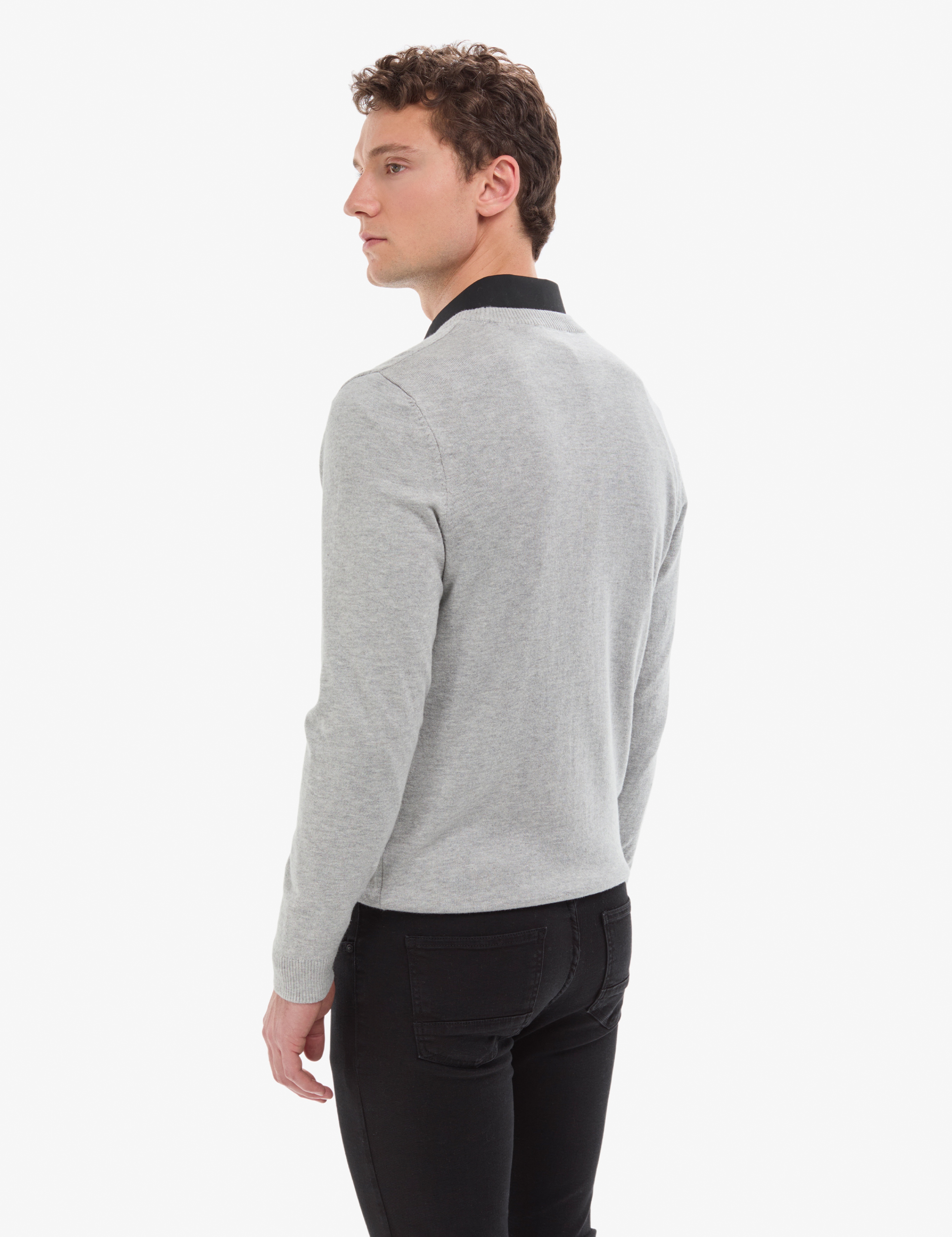 Açık Gri Melanj Slim Fit Bisiklet Yaka Basic Triko Kazak - Image 6