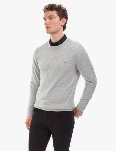 Açık Gri Melanj Slim Fit Bisiklet Yaka Basic Triko Kazak
