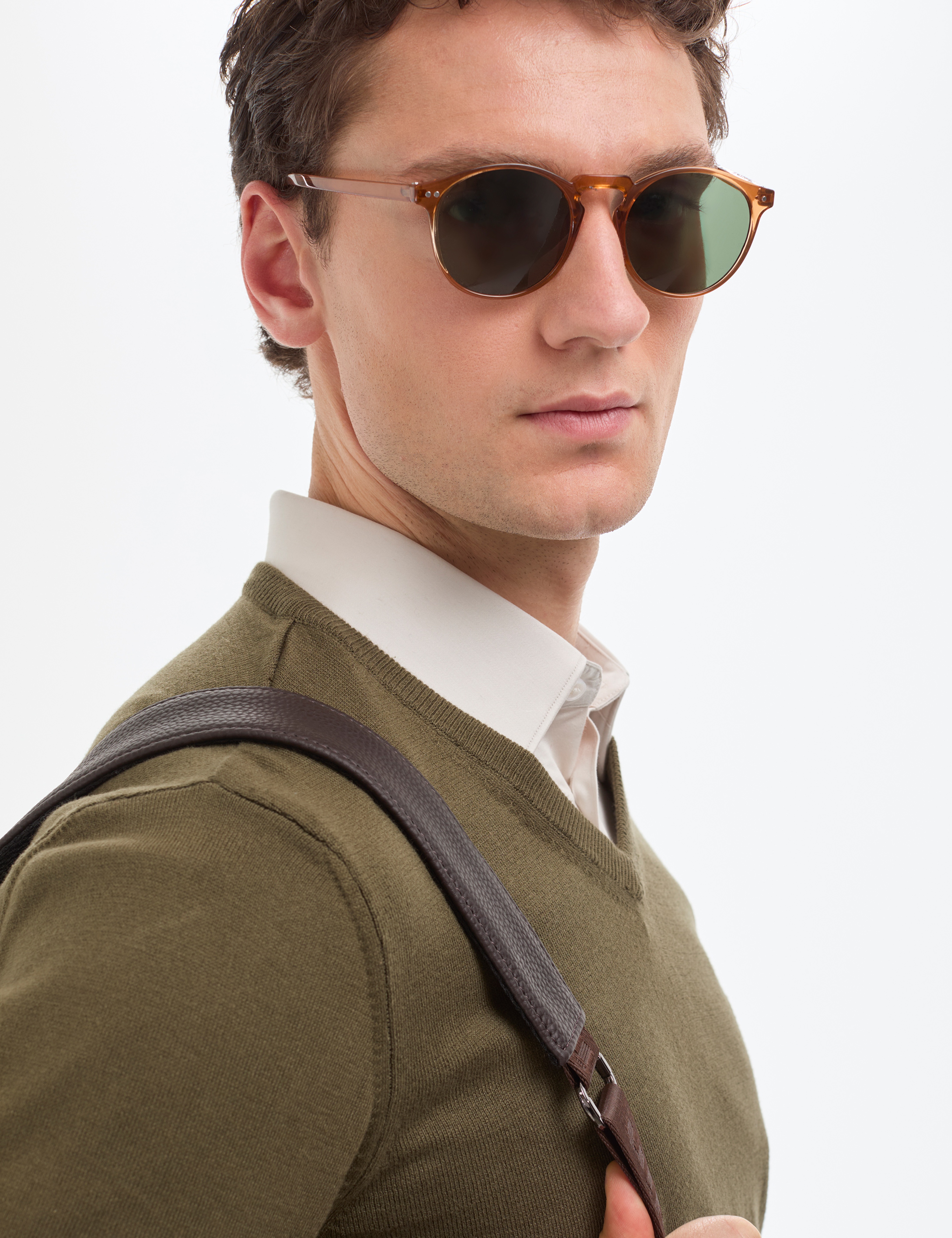 Koyu Haki Slim Fit V Yaka Basic Triko Kazak - Image 3
