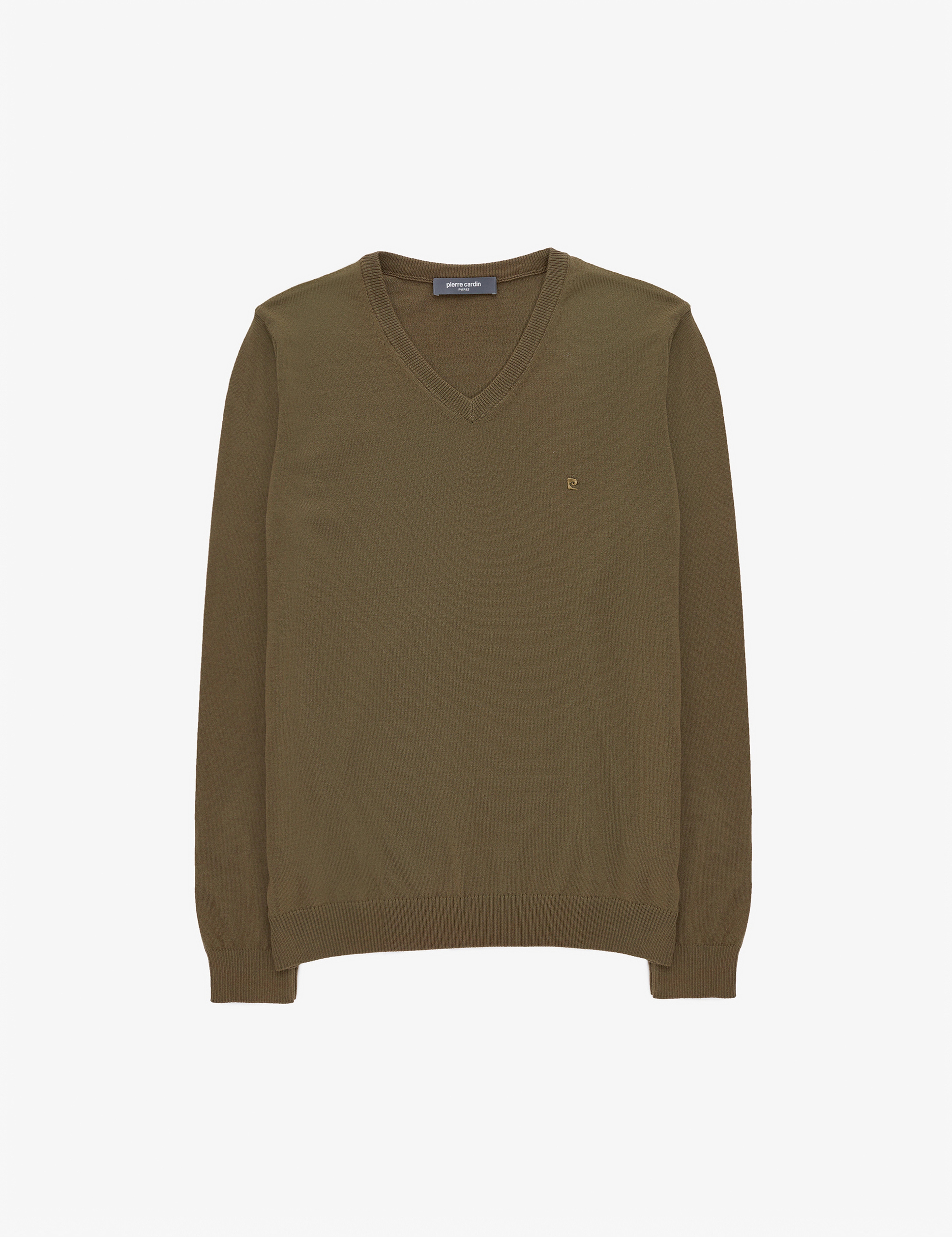 Koyu Haki Slim Fit V Yaka Basic Triko Kazak - Image 7