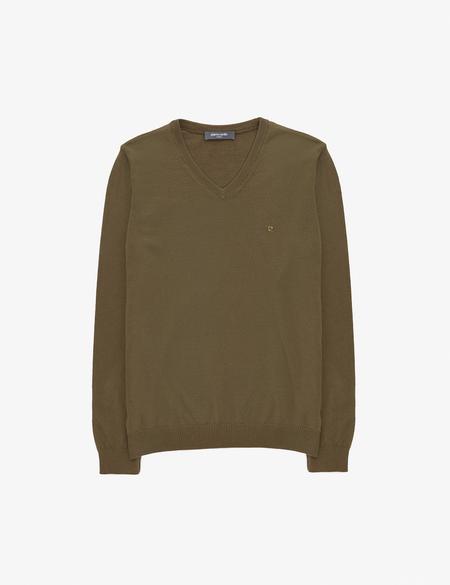 Koyu Haki Slim Fit V Yaka Basic Triko Kazak - 50314190036