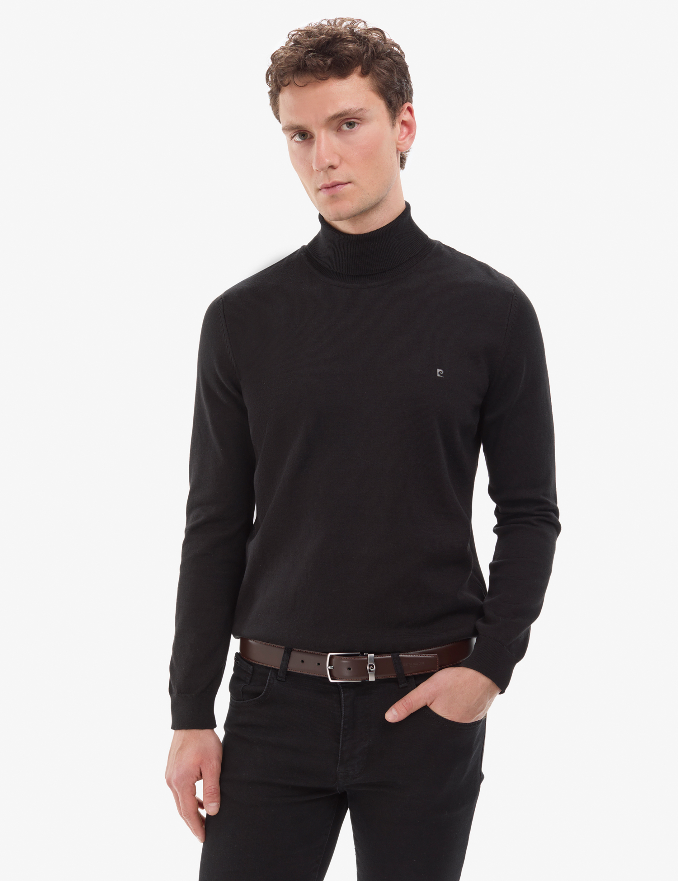 Siyah Slim Fit Balıkçı Yaka Basic Triko Kazak - Image 2
