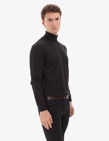 Siyah Slim Fit Balıkçı Yaka Basic Triko Kazak
