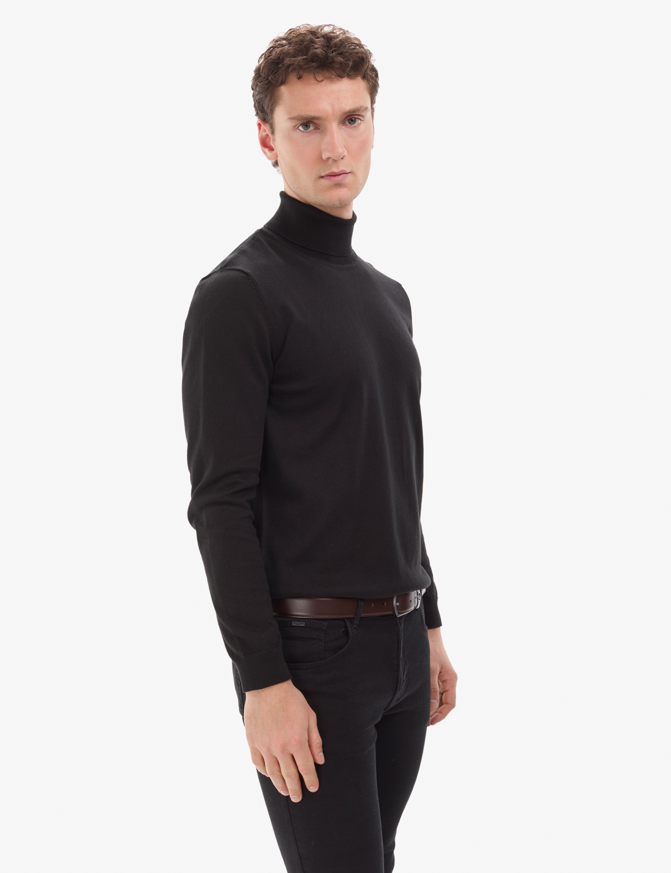 Siyah Slim Fit Balıkçı Yaka Basic Triko Kazak