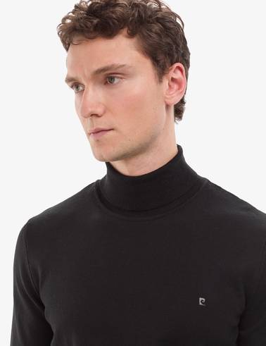 Siyah Slim Fit Balıkçı Yaka Basic Triko Kazak