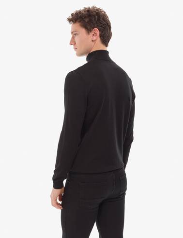 Siyah Slim Fit Balıkçı Yaka Basic Triko Kazak