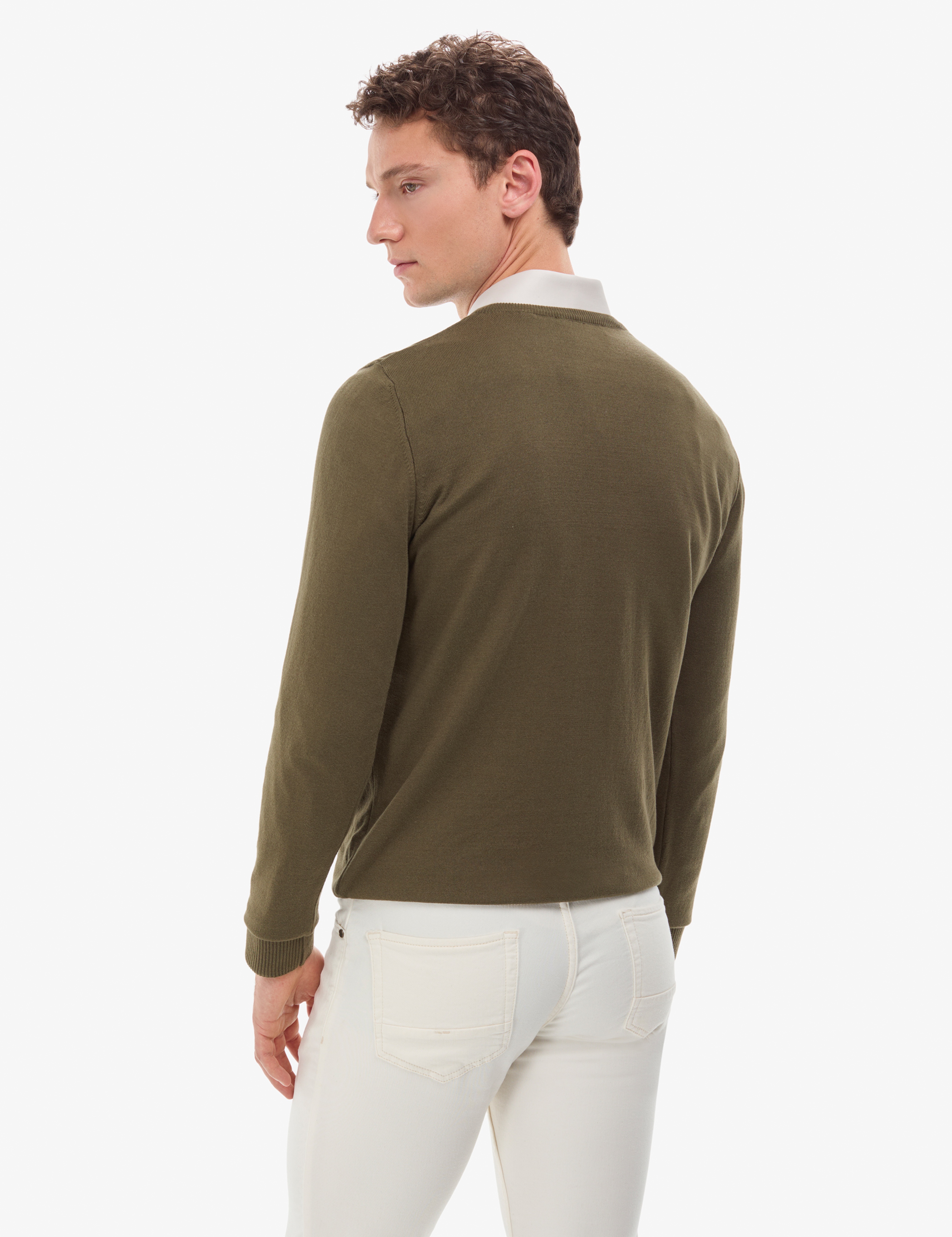 Koyu Haki Slim Fit V Yaka Basic Triko Kazak - Image 6