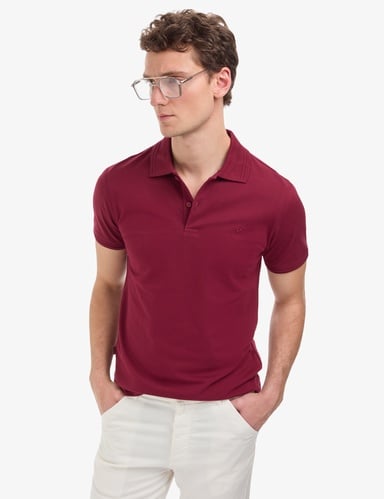 Bordo Slim Fit %100 Pamuk Kıvrılmaz Düğmeli Polo Yaka Basic Tişört