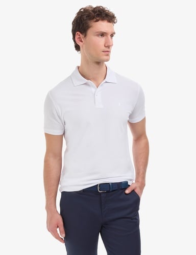 Beyaz Slim Fit %100 Pamuk Kıvrılmaz Düğmeli Polo Yaka Basic Tişört