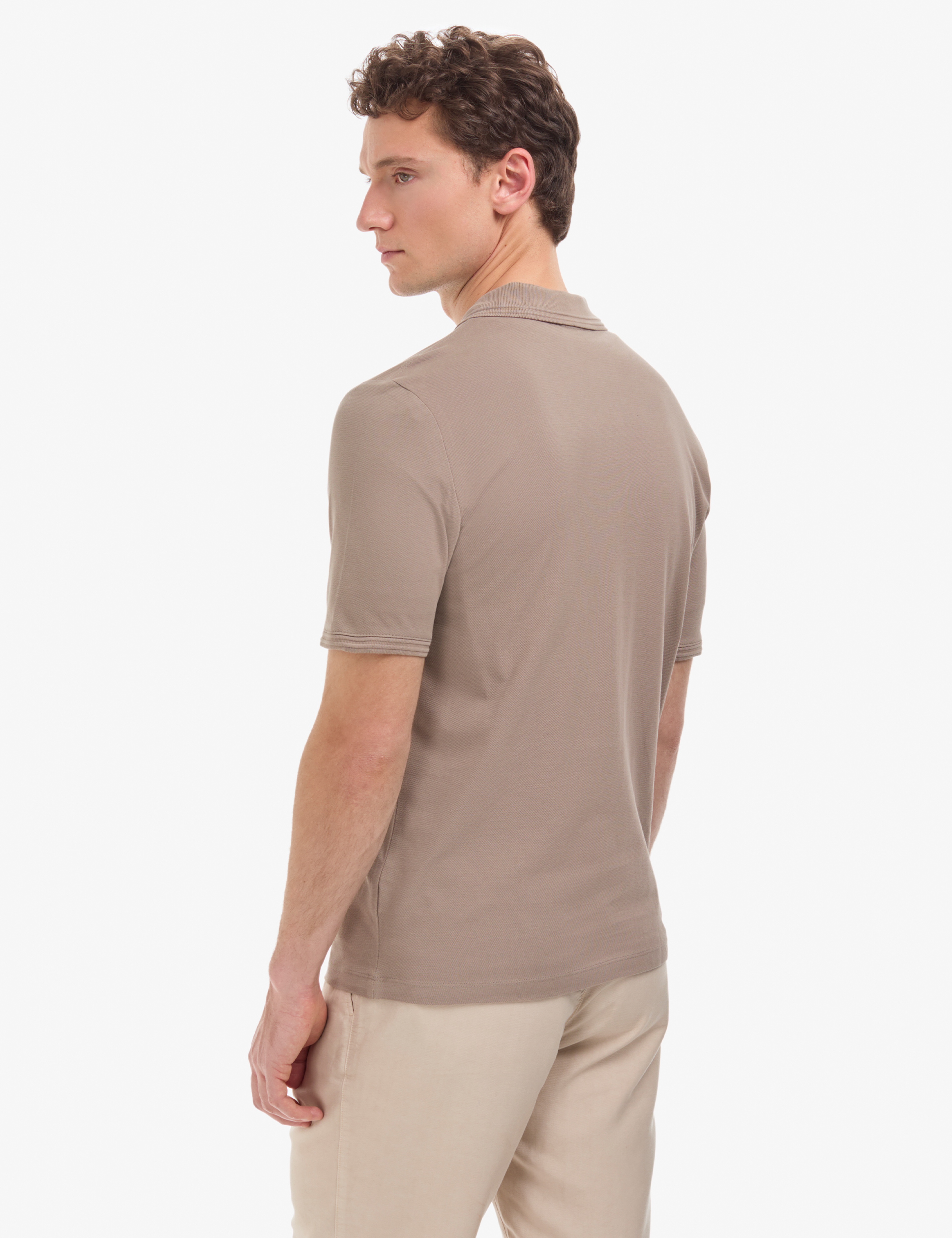 Koyu Vizon Regular Fit %100 Pamuk Kıvrılmaz Düğmeli Polo Yaka Basic Tişört - Image 5