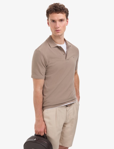 Koyu Vizon Regular Fit %100 Pamuk Kıvrılmaz Düğmeli Polo Yaka Basic Tişört