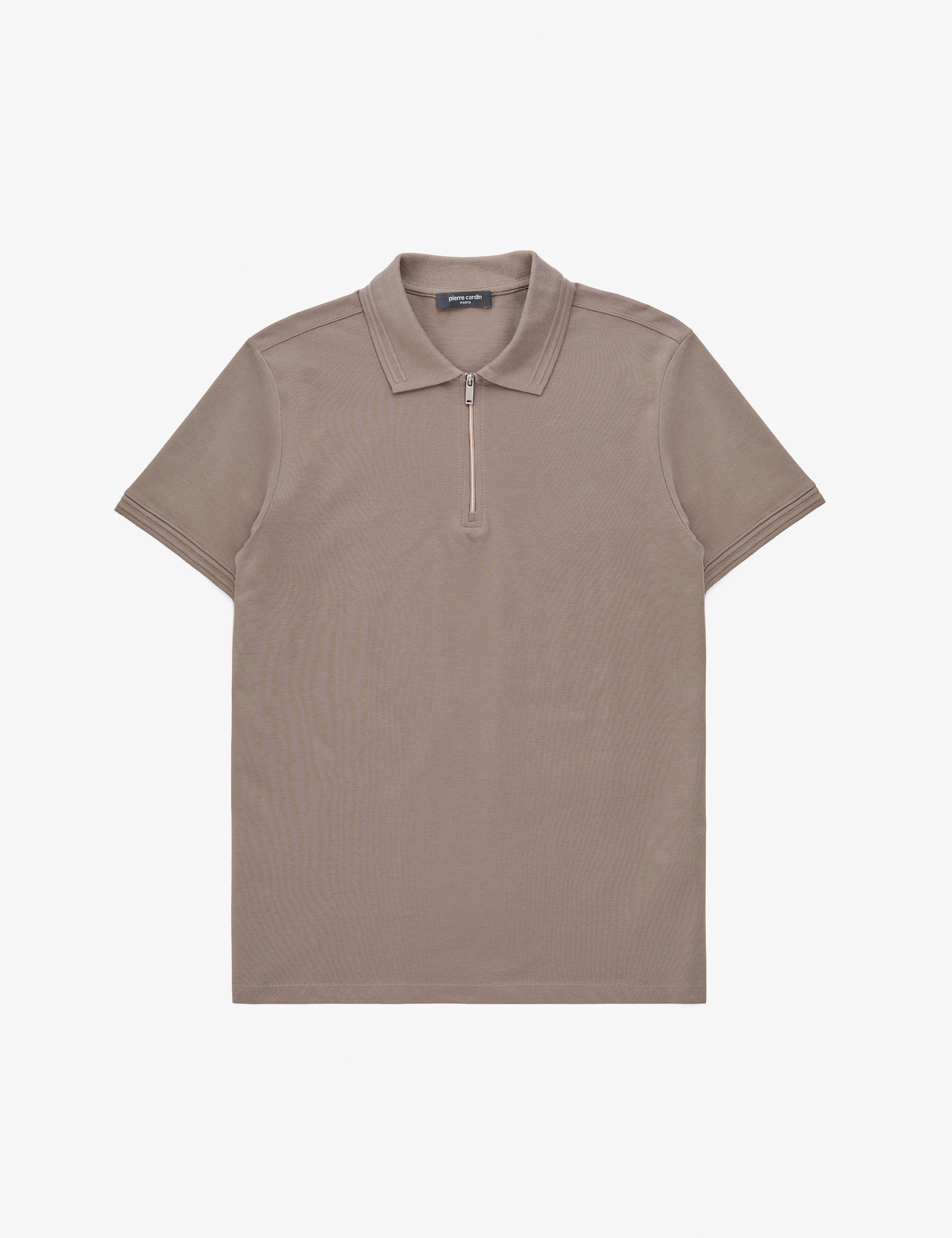 Koyu Vizon Slim Fit %100 Pamuk Kıvrılmaz Fermuarlı Polo Yaka Basic Tişört - Image 6