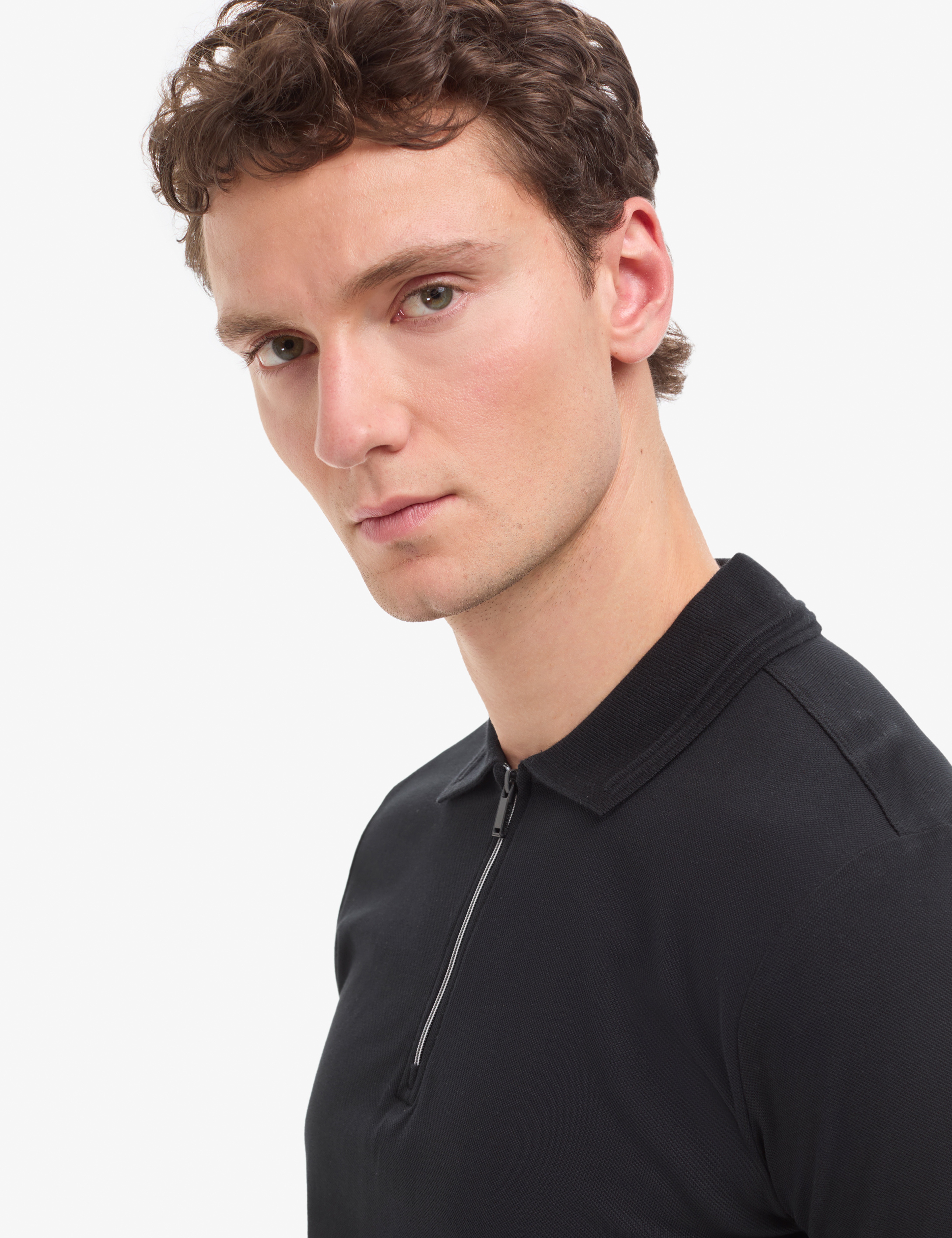 Siyah Slim Fit %100 Pamuk Kıvrılmaz Fermuarlı Polo Yaka Basic Tişört