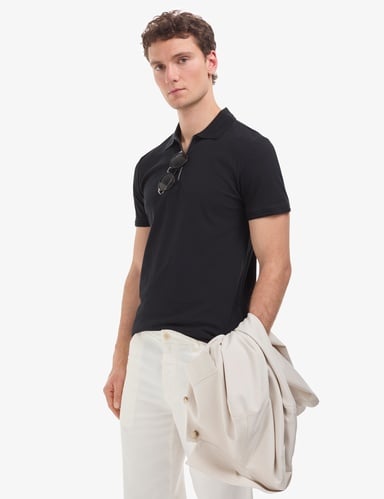 Siyah Slim Fit %100 Pamuk Kıvrılmaz Fermuarlı Polo Yaka Basic Tişört