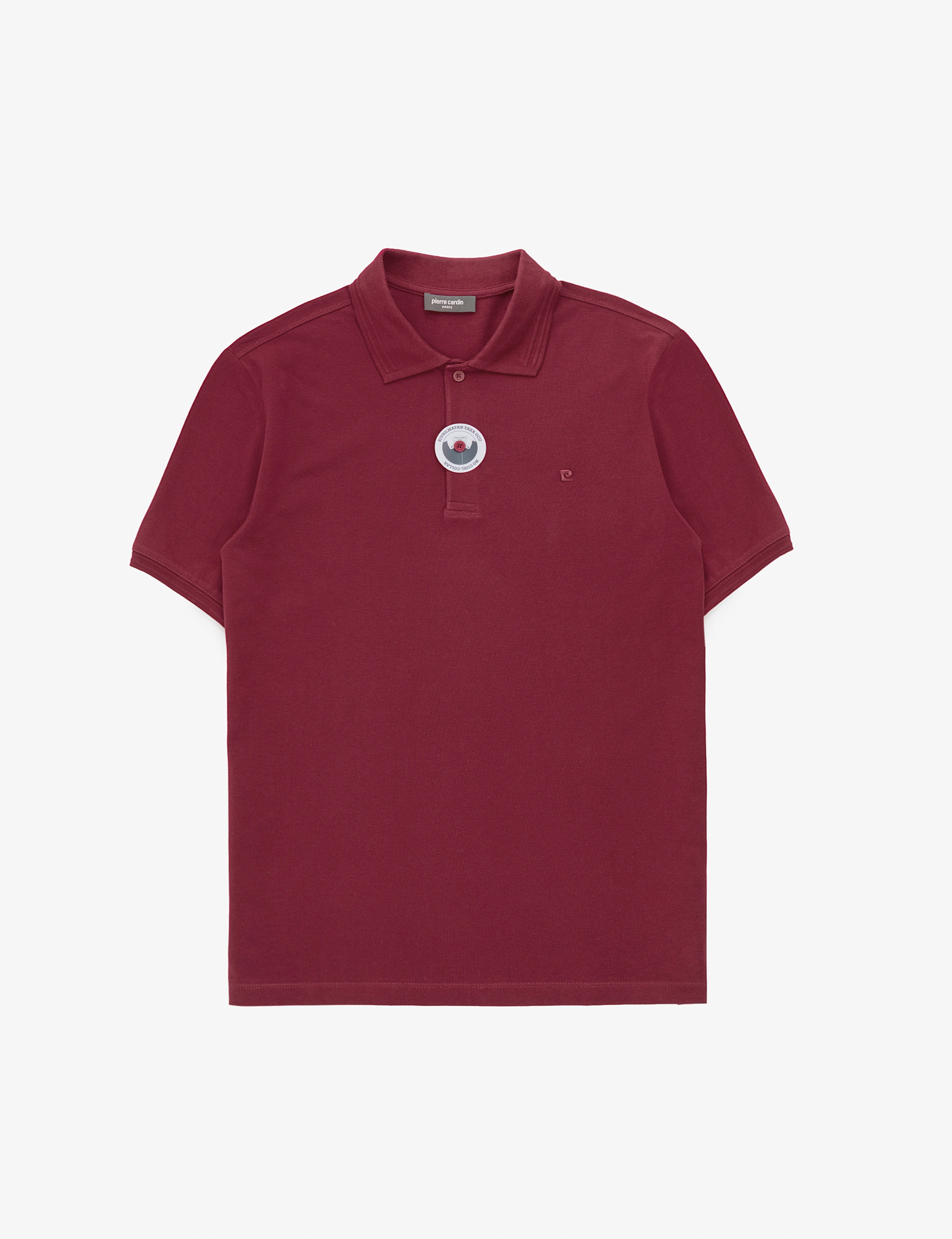 Bordo Regular Fit %100 Pamuk Kıvrılmaz Düğmeli Polo Yaka Basic Tişört