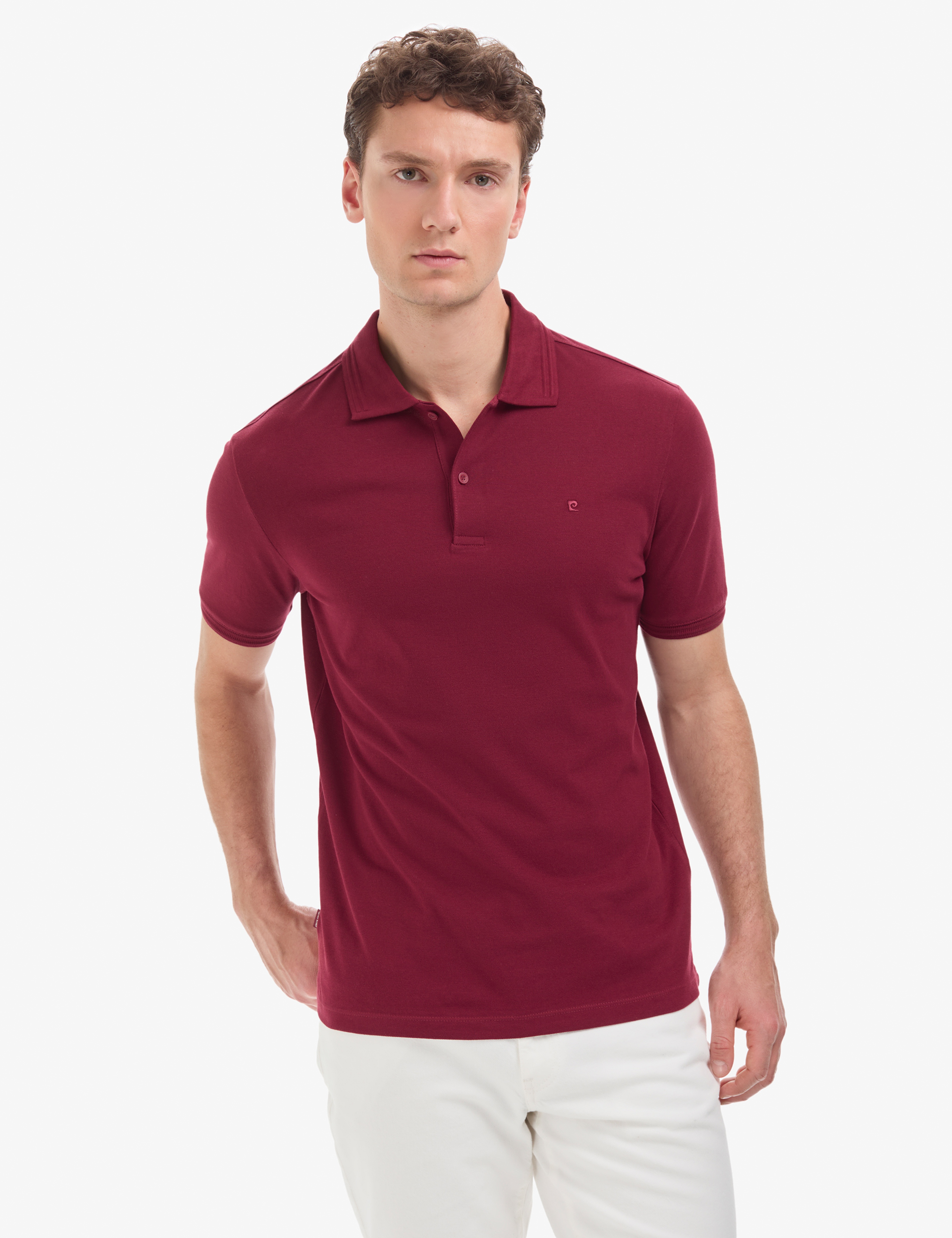 Bordo Regular Fit %100 Pamuk Kıvrılmaz Düğmeli Polo Yaka Basic Tişört