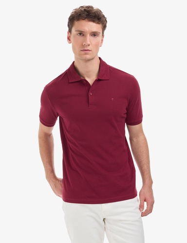 Bordo Regular Fit %100 Pamuk Kıvrılmaz Düğmeli Polo Yaka Basic Tişört