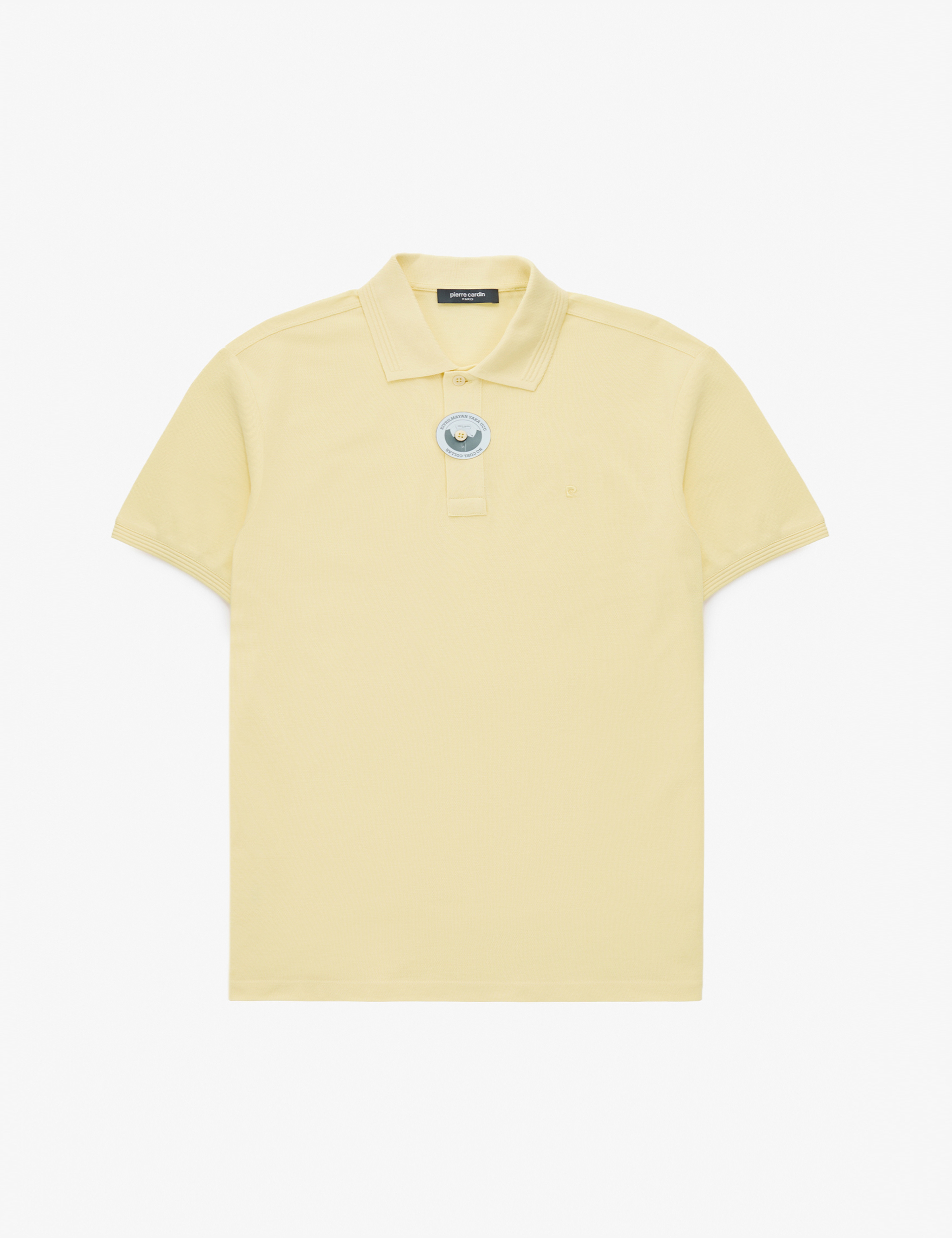 Açık Sarı Slim Fit %100 Pamuk Düğmeli Polo Yaka Basic Tişört - Image 6
