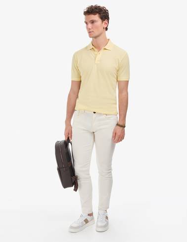 Açık Sarı Slim Fit %100 Pamuk Düğmeli Polo Yaka Basic Tişört