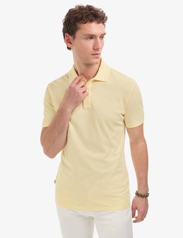 Açık Sarı Slim Fit %100 Pamuk Düğmeli Polo Yaka Basic Tişört