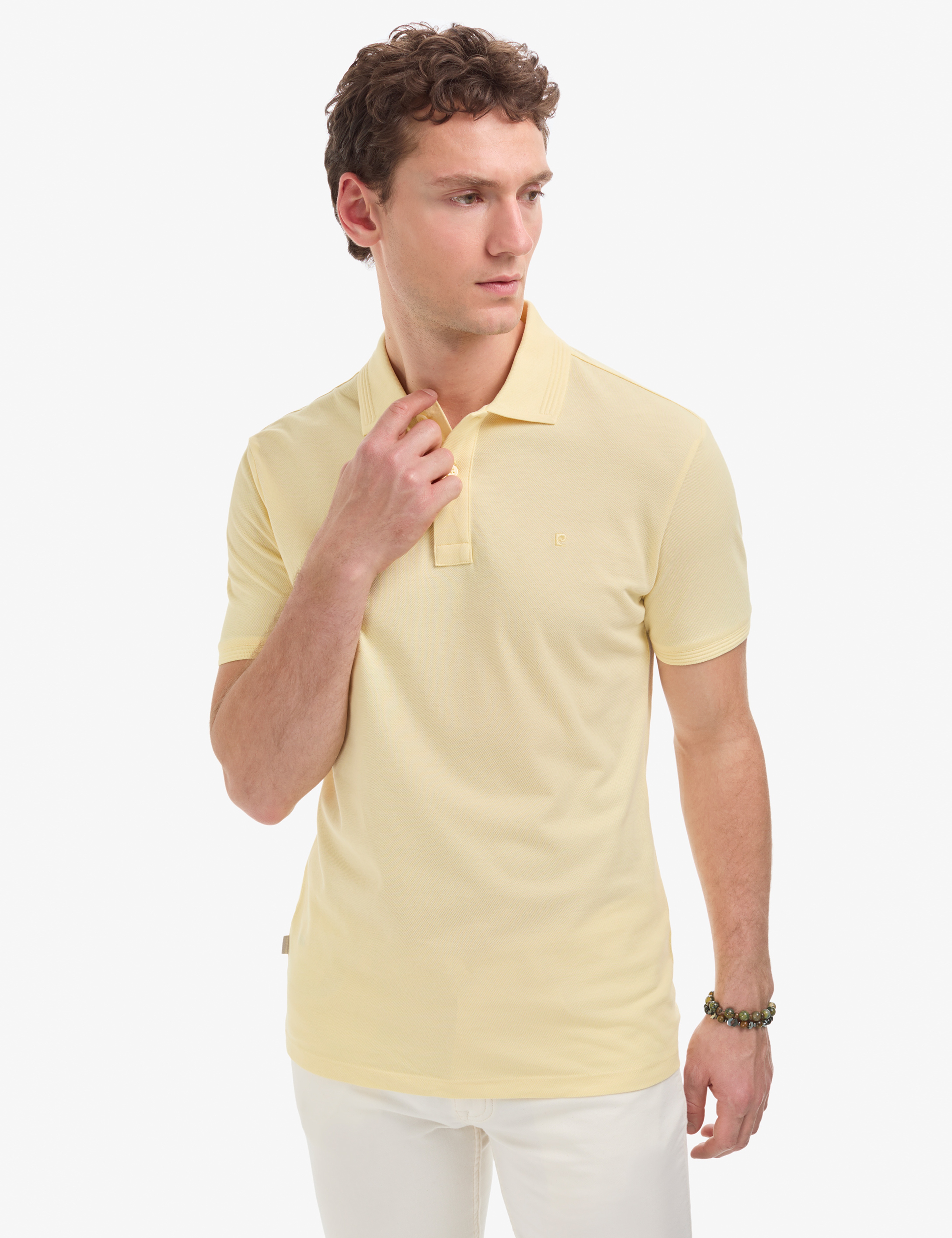Açık Sarı Slim Fit %100 Pamuk Düğmeli Polo Yaka Basic Tişört