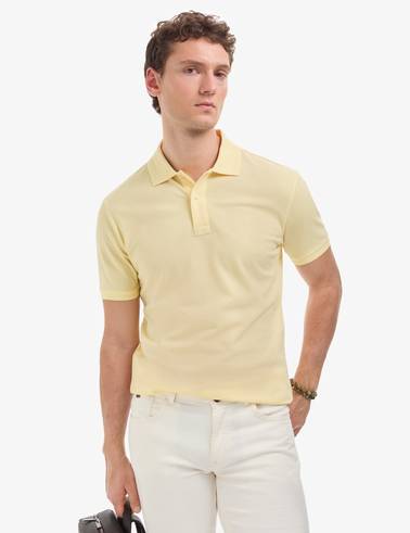 Açık Sarı Slim Fit %100 Pamuk Düğmeli Polo Yaka Basic Tişört