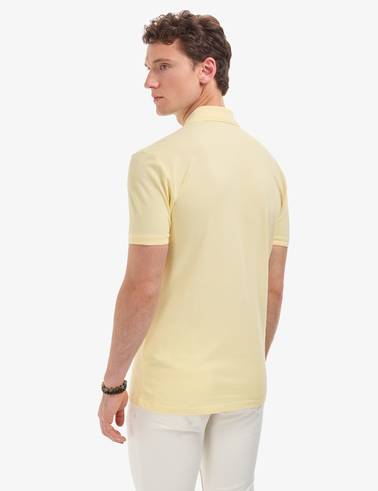 Açık Sarı Slim Fit %100 Pamuk Düğmeli Polo Yaka Basic Tişört