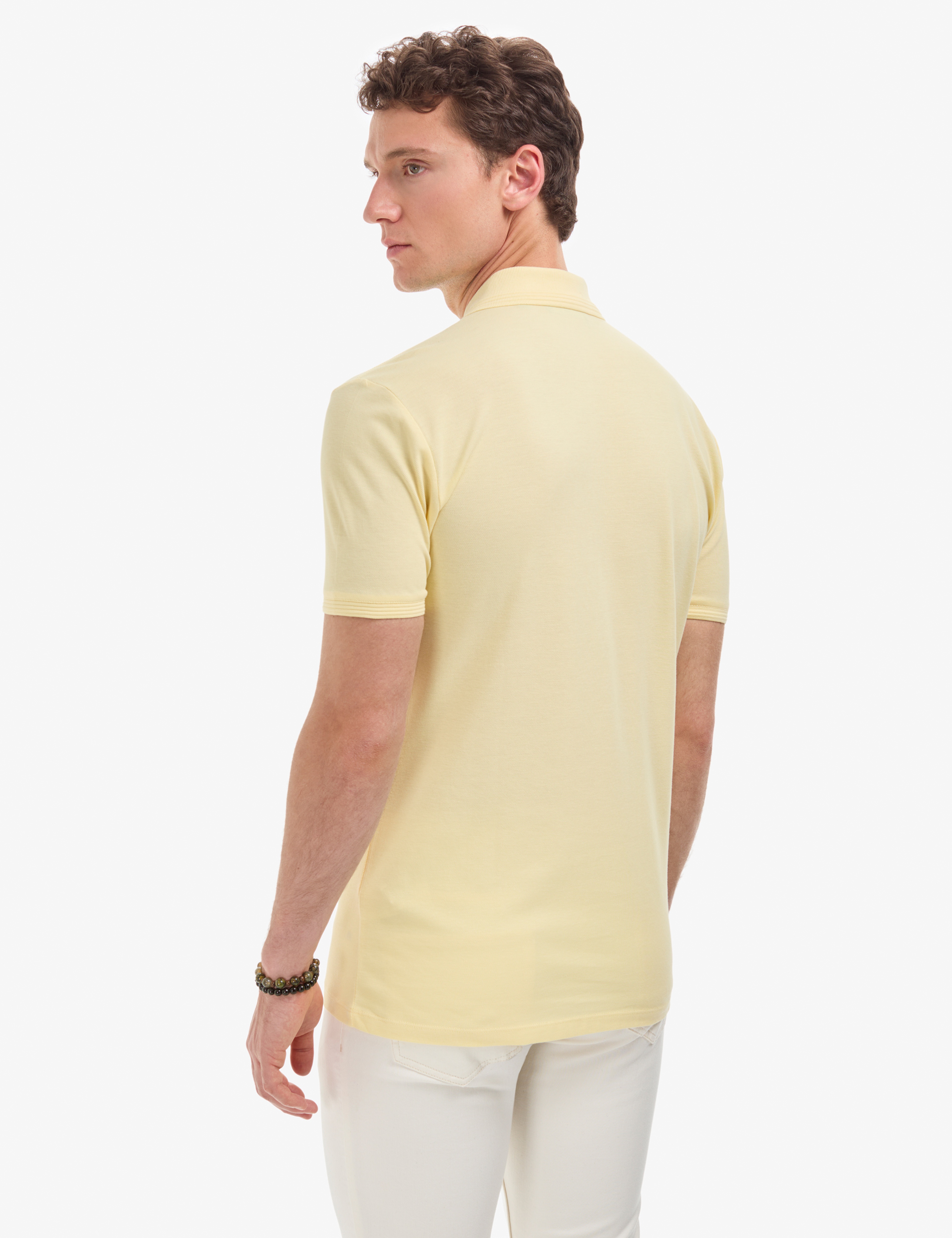 Açık Sarı Slim Fit %100 Pamuk Düğmeli Polo Yaka Basic Tişört