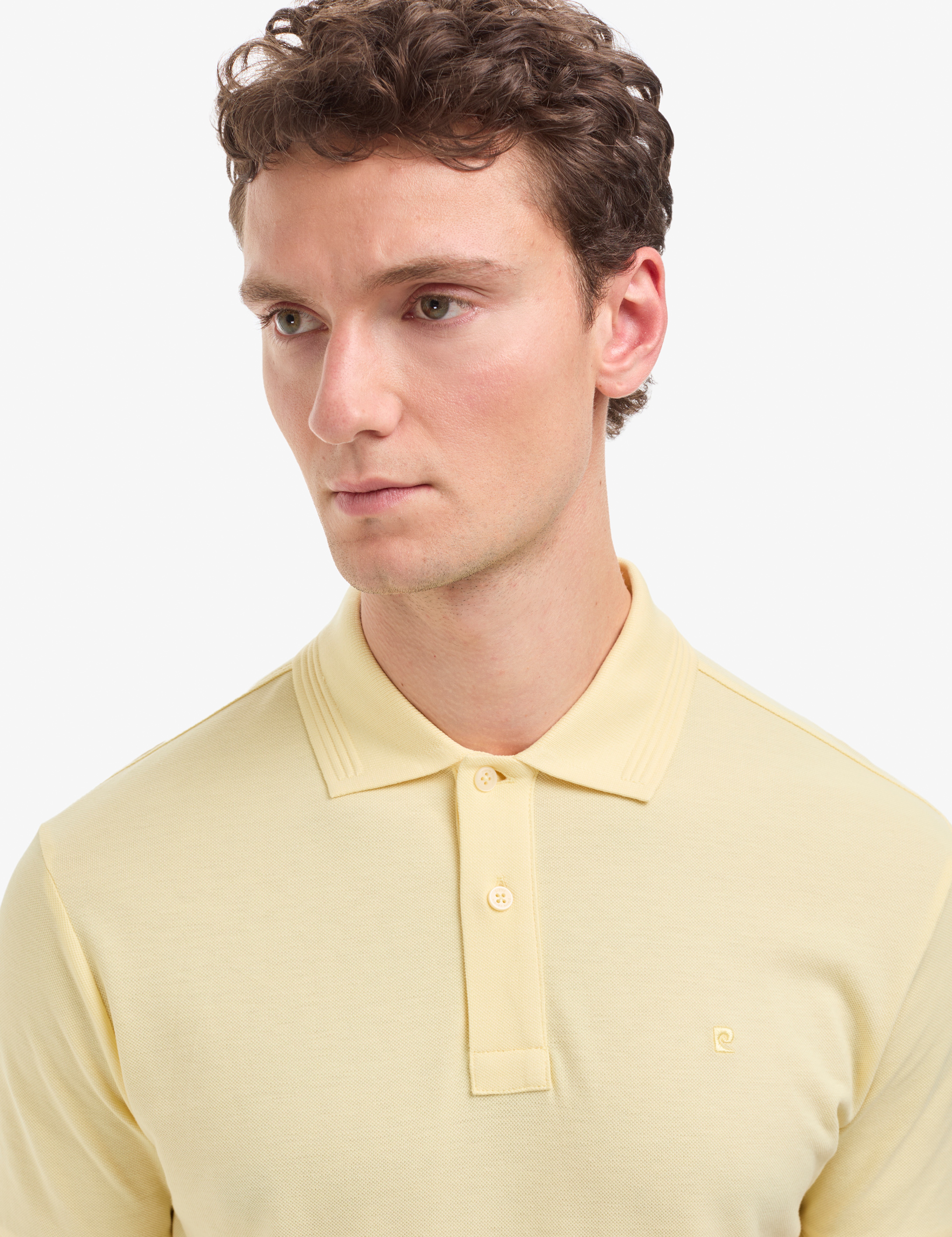 Açık Sarı Slim Fit %100 Pamuk Düğmeli Polo Yaka Basic Tişört - Image 2