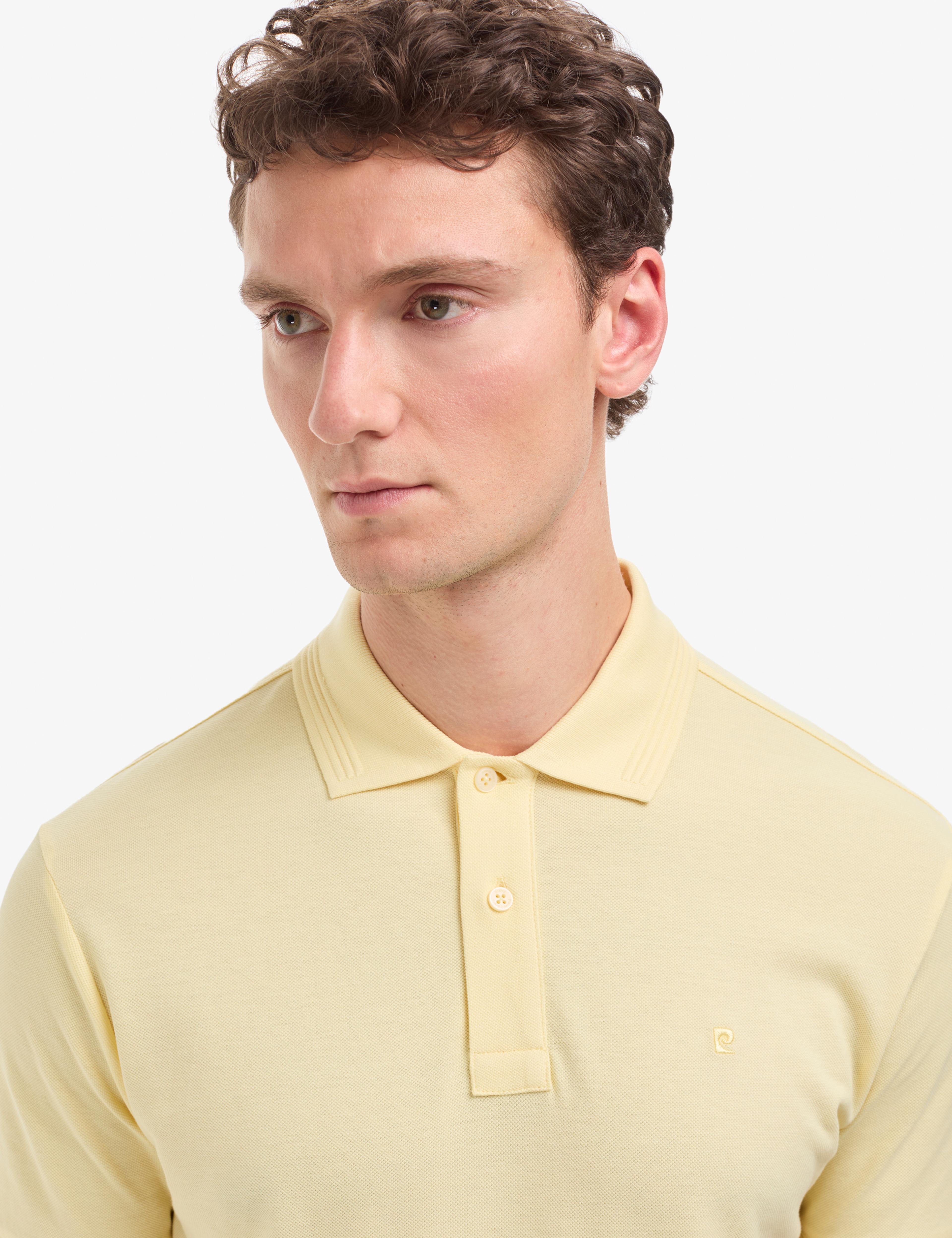 Açık Sarı Slim Fit %100 Pamuk Düğmeli Polo Yaka Basic Tişört