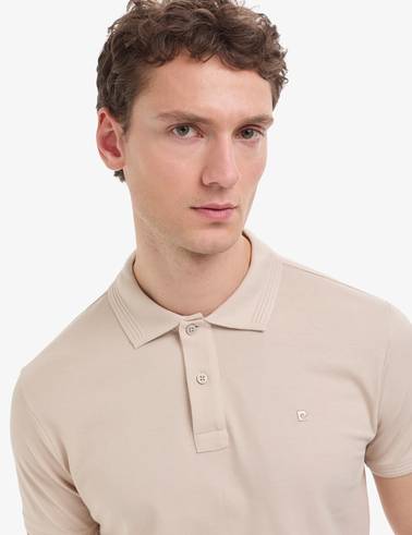 Koyu Bej Slim Fit %100 Pamuk Düğmeli Polo Yaka Basic Tişört