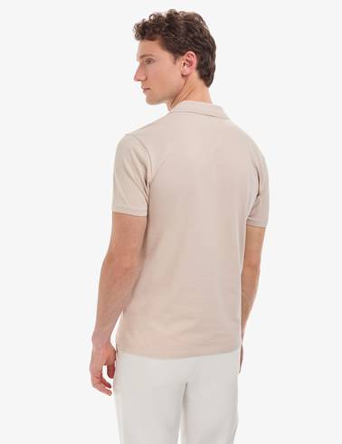 Koyu Bej Slim Fit %100 Pamuk Düğmeli Polo Yaka Basic Tişört