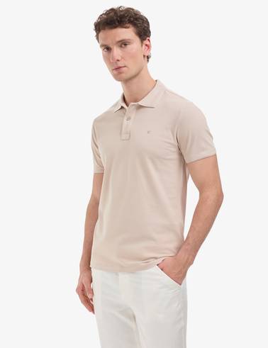Koyu Bej Slim Fit %100 Pamuk Düğmeli Polo Yaka Basic Tişört