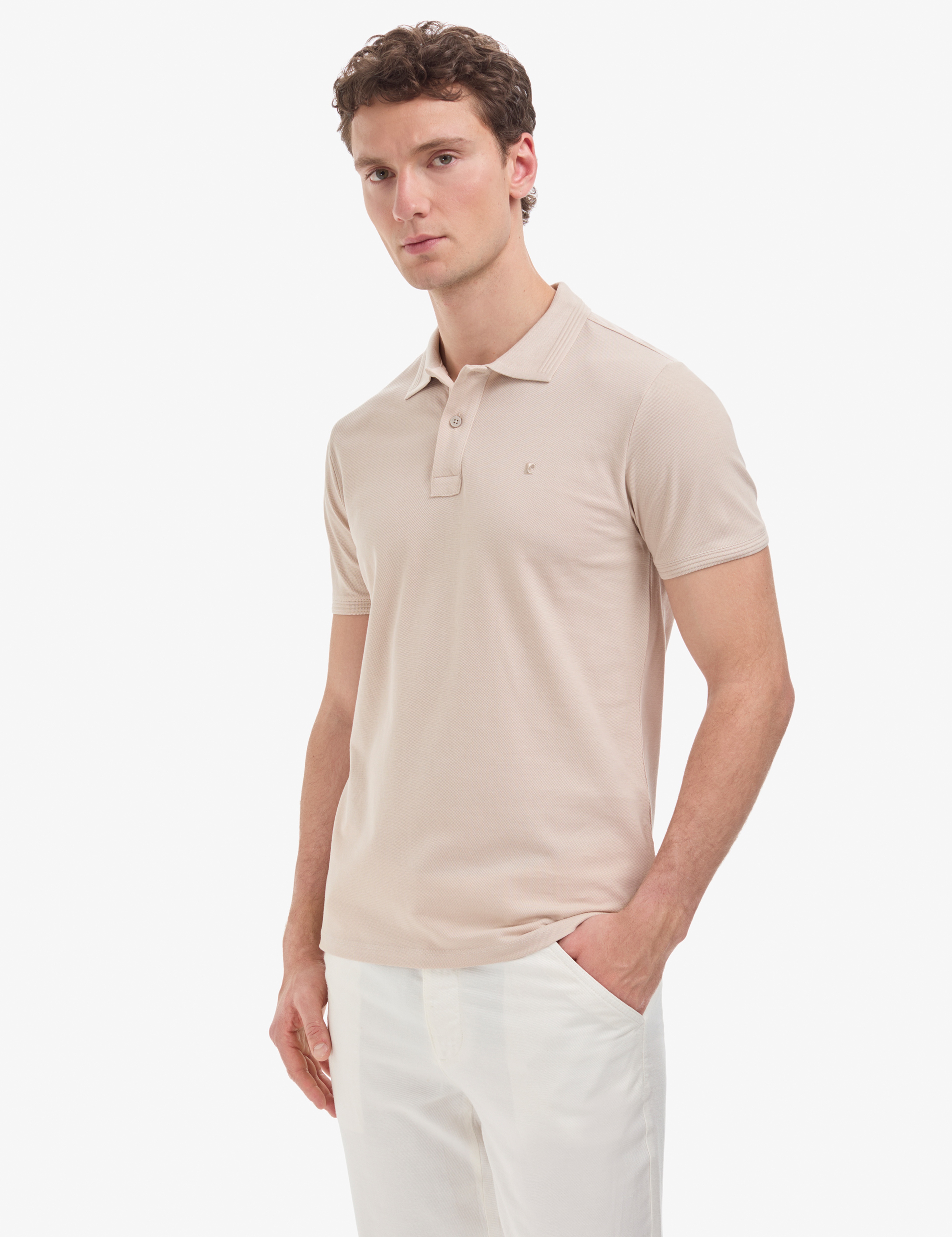Koyu Bej Slim Fit %100 Pamuk Düğmeli Polo Yaka Basic Tişört - Image 3