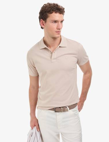 Koyu Bej Slim Fit %100 Pamuk Düğmeli Polo Yaka Basic Tişört