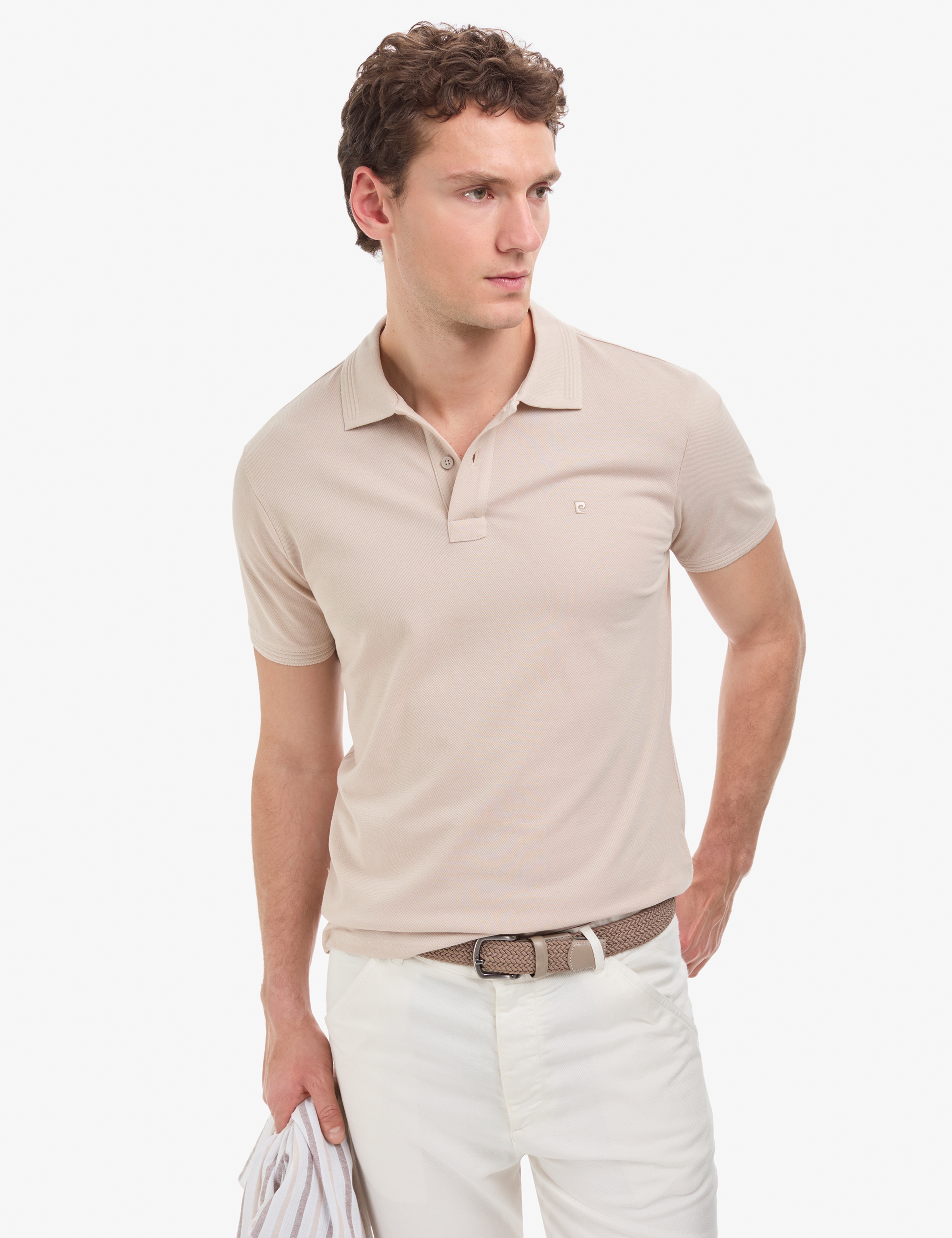 Koyu Bej Slim Fit %100 Pamuk Düğmeli Polo Yaka Basic Tişört