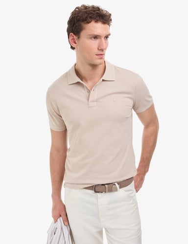 Koyu Bej Slim Fit %100 Pamuk Düğmeli Polo Yaka Basic Tişört