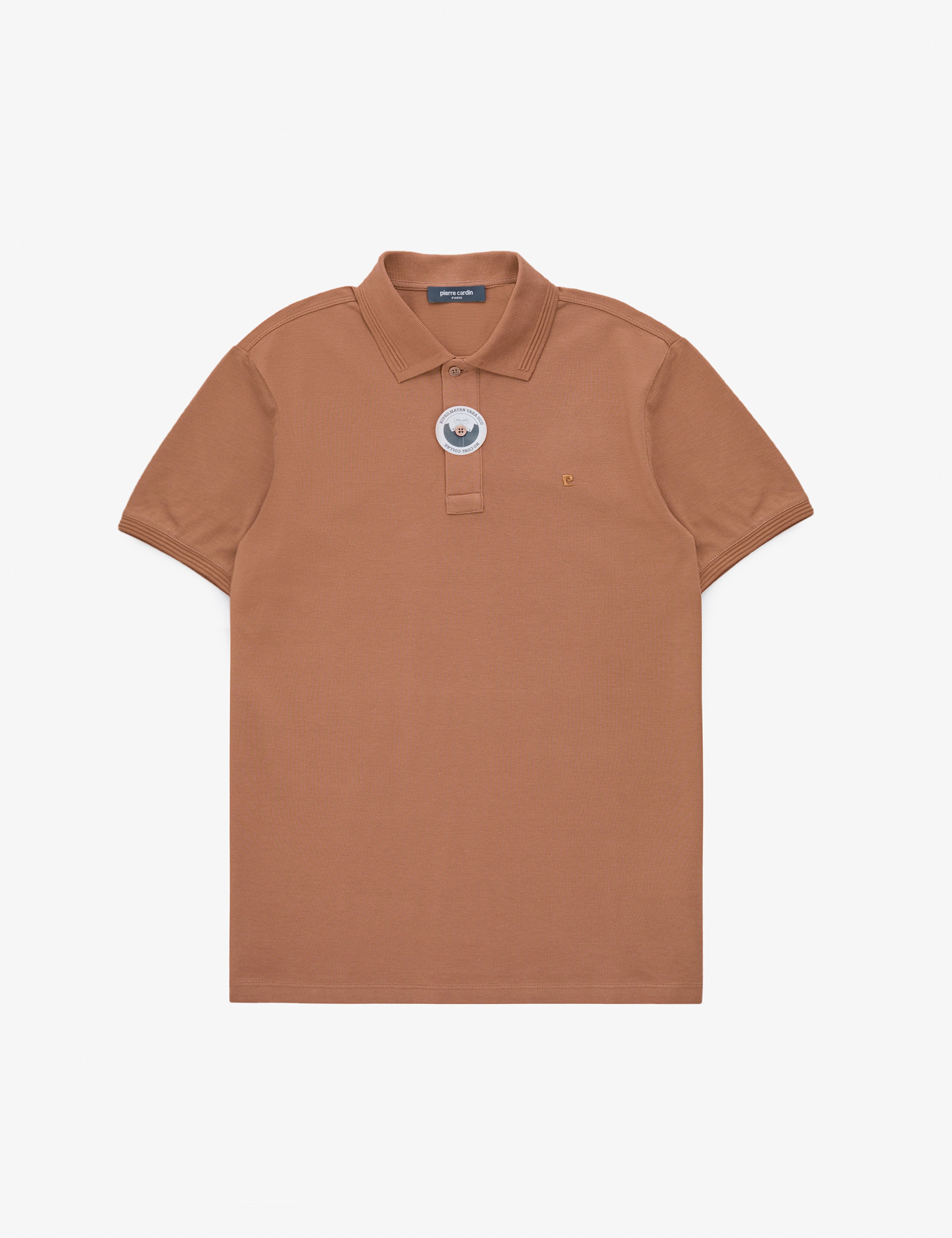 Açık Kahverengi Slim Fit %100 Pamuk Düğmeli Polo Yaka Basic Tişört - Image 6