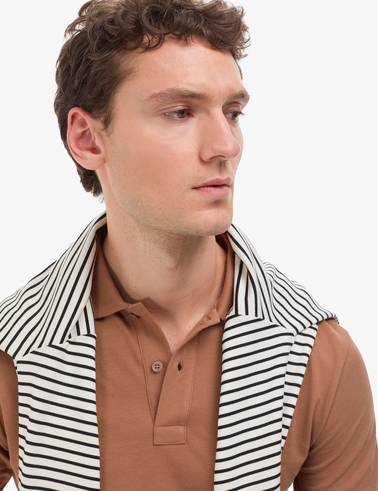 Açık Kahverengi Slim Fit %100 Pamuk Düğmeli Polo Yaka Basic Tişört