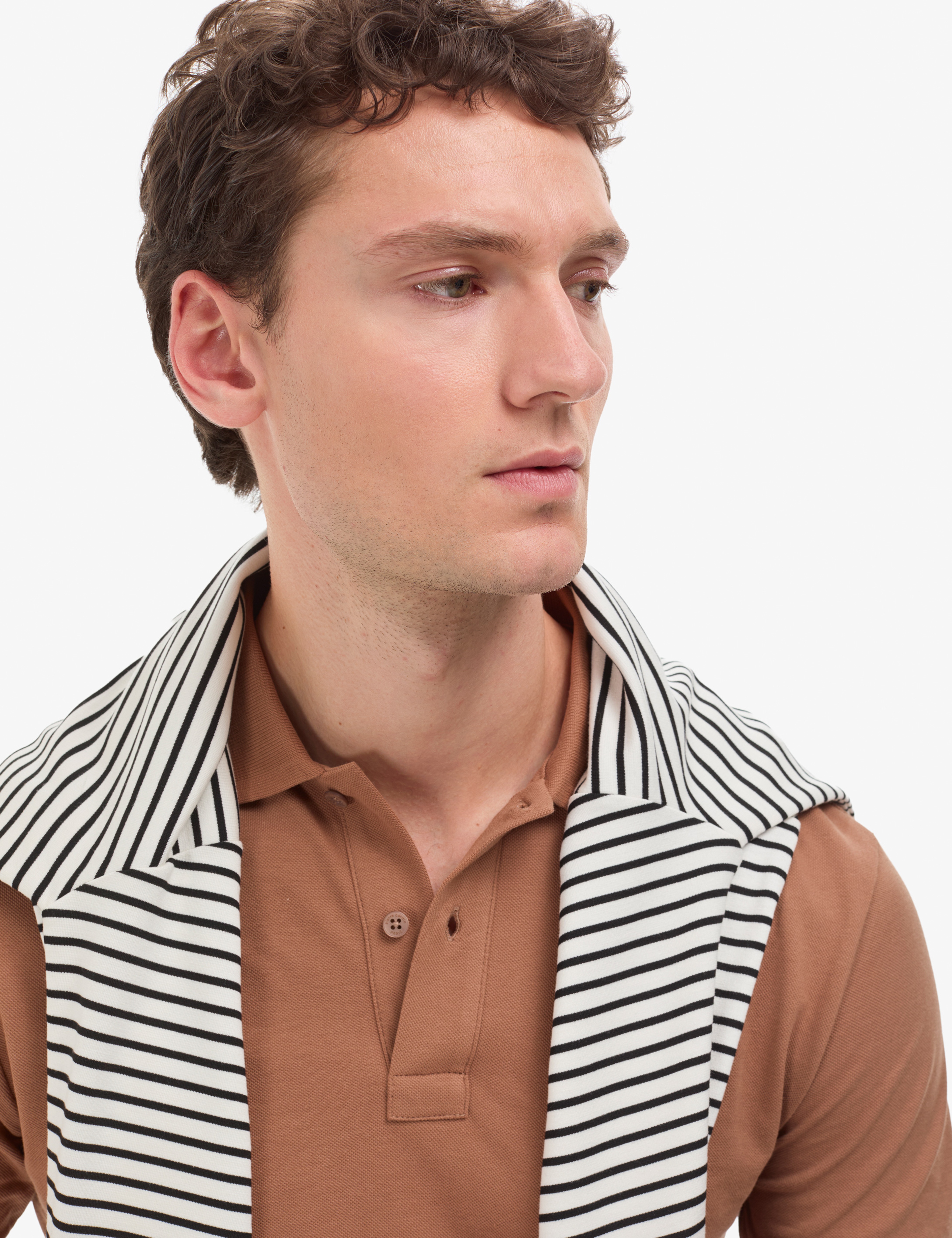 Açık Kahverengi Slim Fit %100 Pamuk Düğmeli Polo Yaka Basic Tişört - Image 2