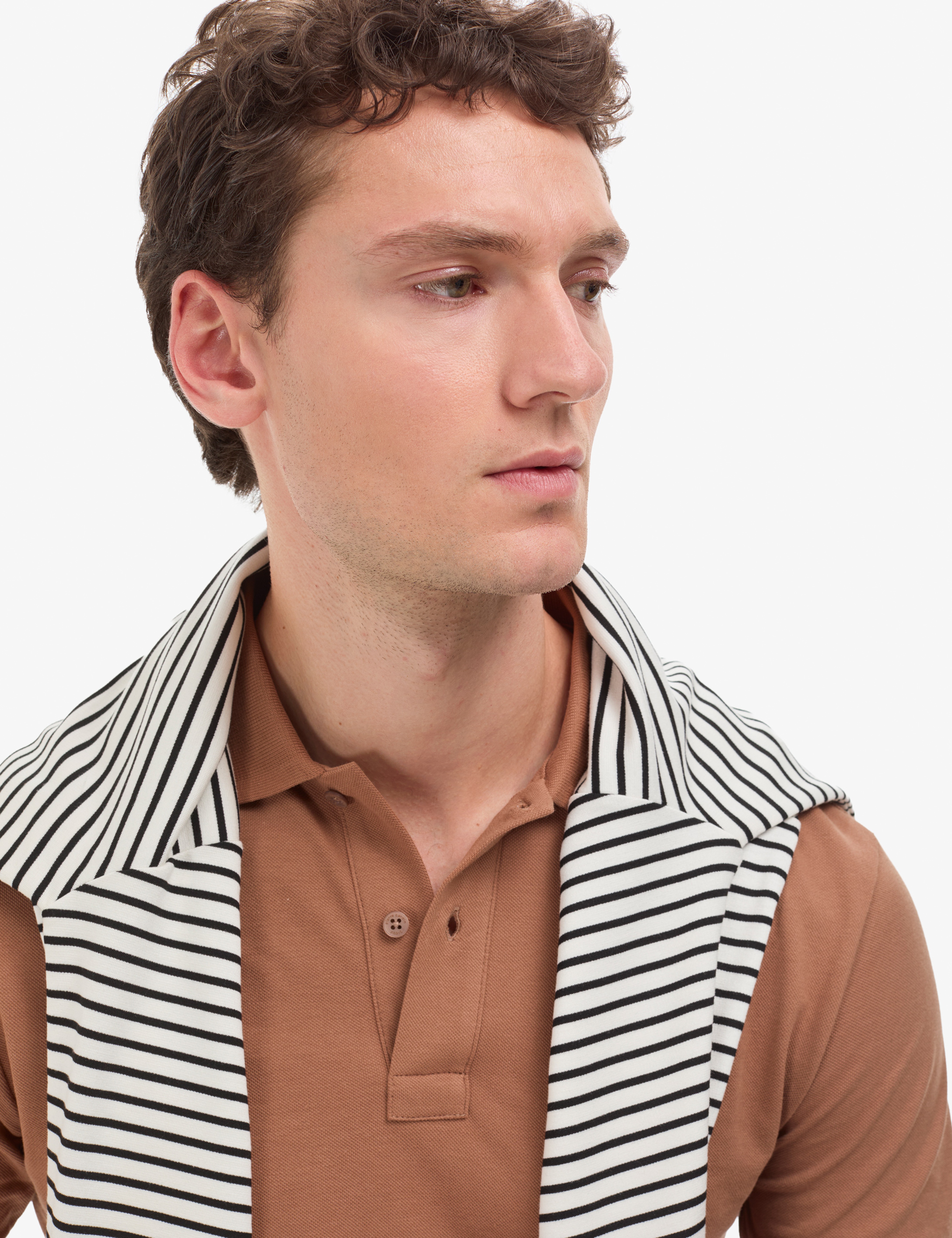 Açık Kahverengi Slim Fit %100 Pamuk Düğmeli Polo Yaka Basic Tişört