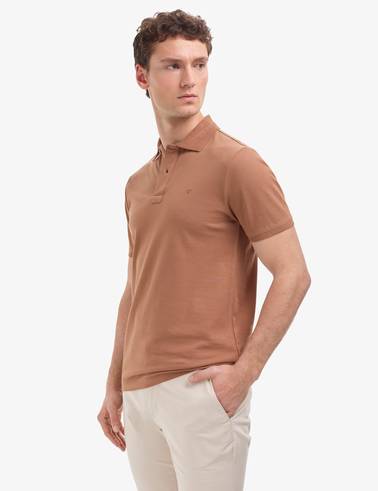 Açık Kahverengi Slim Fit %100 Pamuk Düğmeli Polo Yaka Basic Tişört