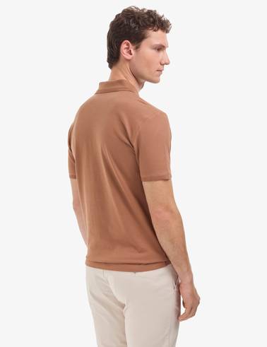 Açık Kahverengi Slim Fit %100 Pamuk Düğmeli Polo Yaka Basic Tişört