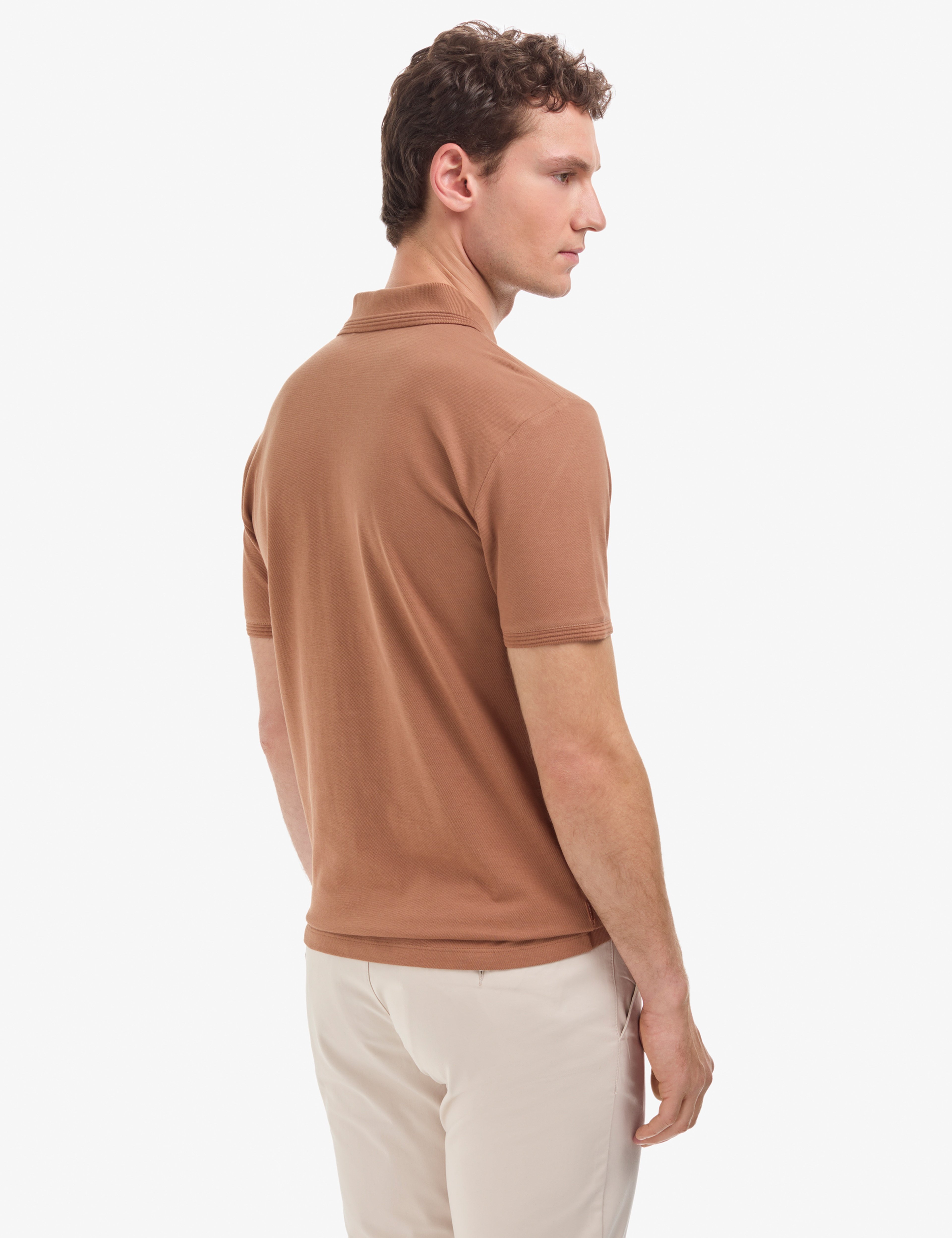 Açık Kahverengi Slim Fit %100 Pamuk Düğmeli Polo Yaka Basic Tişört