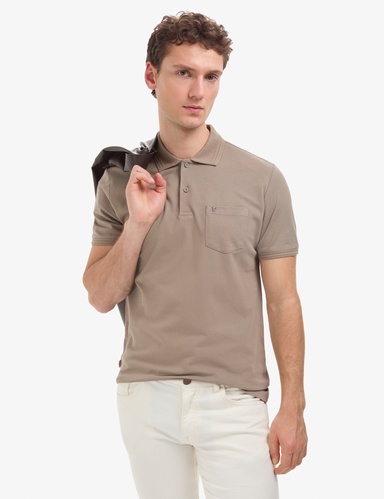 Koyu Vizon Regular Fit %100 Pamuk Cepli Kıvrılmaz Düğmeli Polo Yaka Basic Tişört