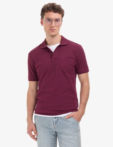Bordo Regular Fit %100 Pamuk Düğmeli Polo Yaka Basic Tişört