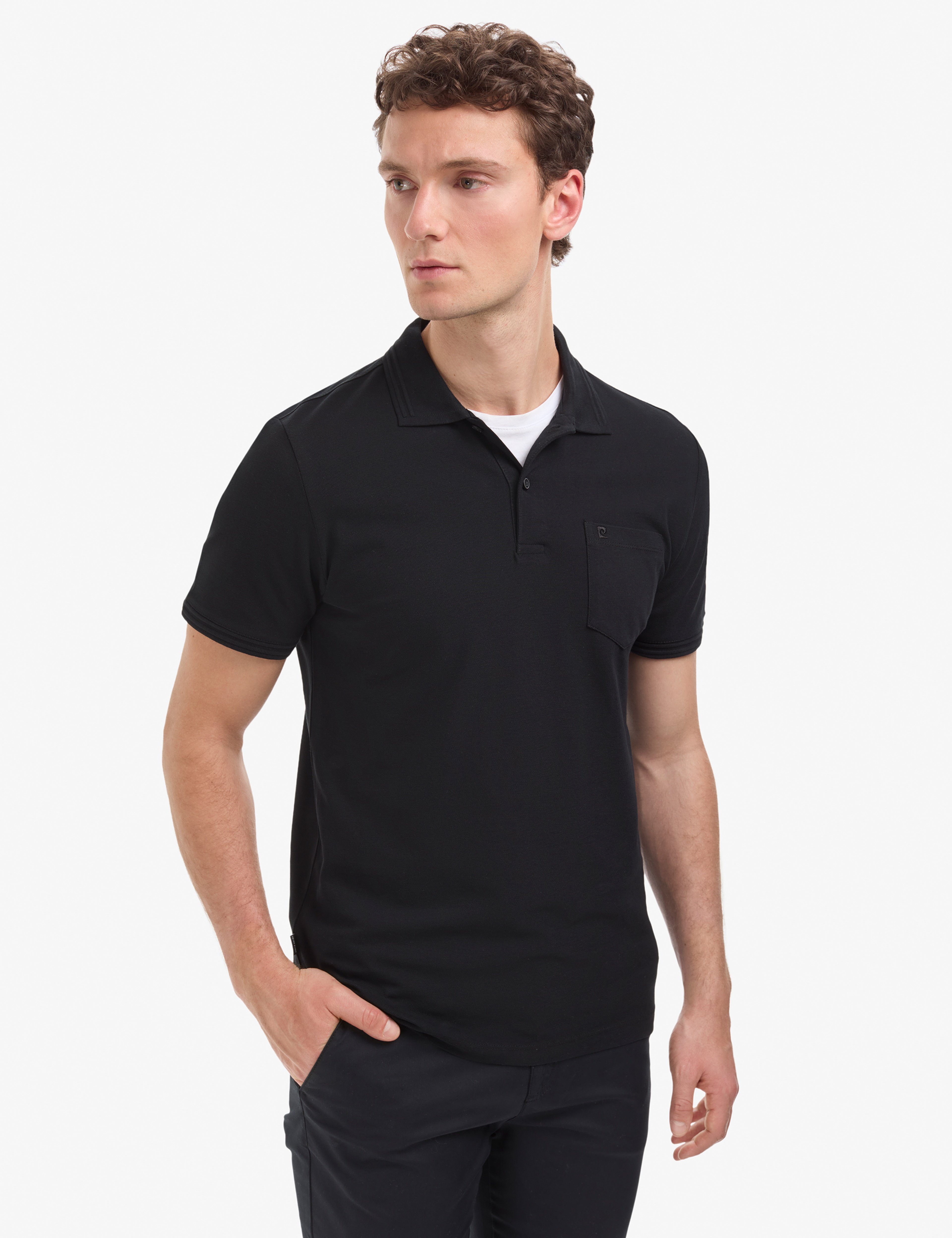 Siyah Regular Fit %100 Pamuk Cepli Kıvrılmaz Düğmeli Polo Yaka Basic Tişört