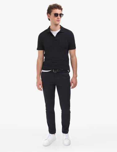 Siyah Regular Fit %100 Pamuk Cepli Kıvrılmaz Düğmeli Polo Yaka Basic Tişört