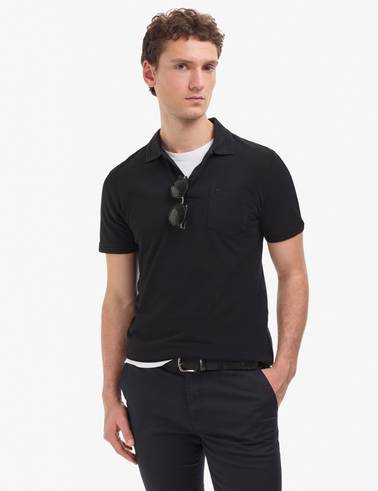Siyah Regular Fit %100 Pamuk Cepli Kıvrılmaz Düğmeli Polo Yaka Basic Tişört